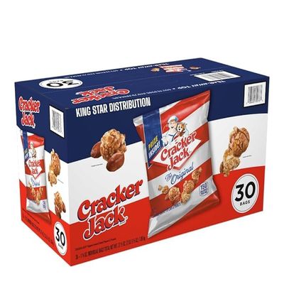 Traditional Cracker~jack, the Original Caramel Coated Popcorn & Peanut, 30 Bags, 1.25 oz Each, Perfect for Snacking Anytime, Anywhere