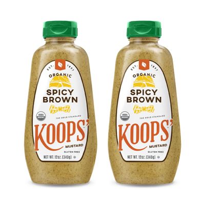 Koops' Organic Spicy Brown Mustard  Bold and Brown Mustard Sauce, Gluten-Free, Kosher, USDA Certified Organic, Made in USA, From Quality Mustard Seeds  12 Oz, Pack of 2