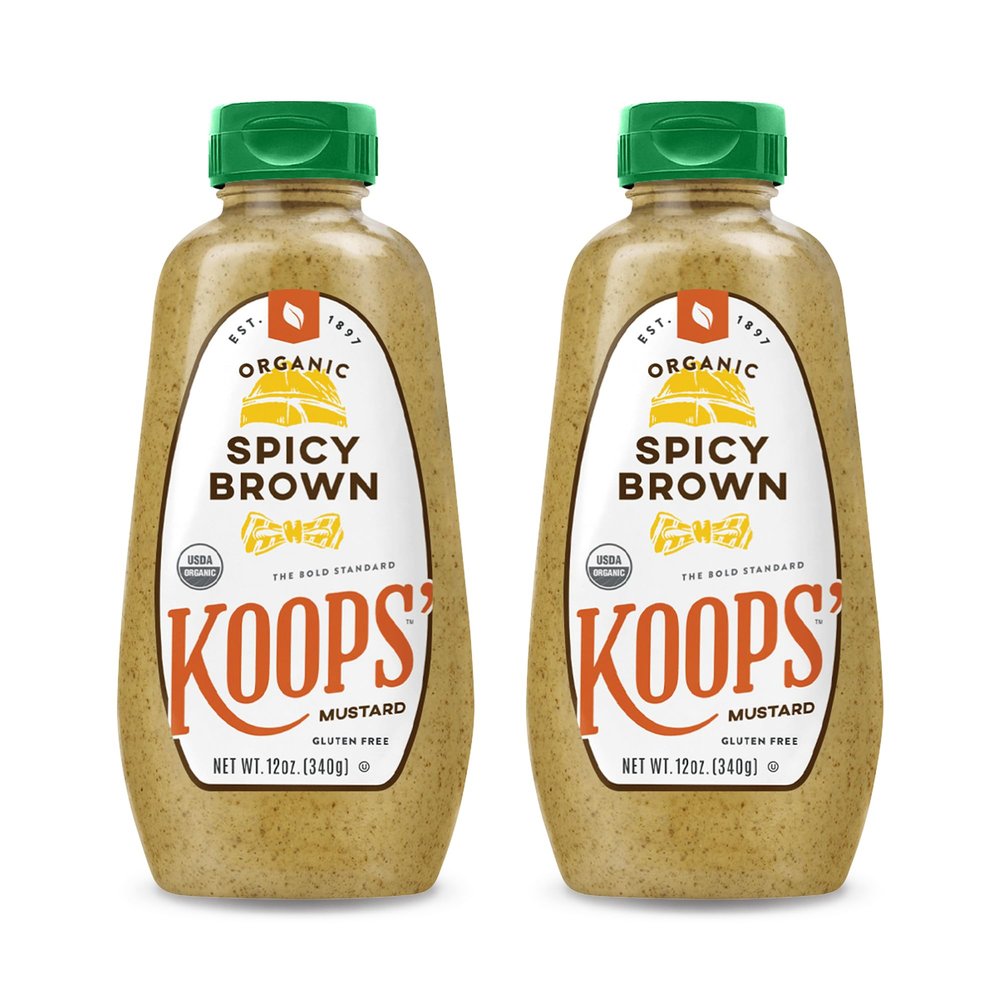 Koops' Organic Spicy Brown Mustard  Bold and Brown Mustard Sauce, Gluten-Free, Kosher, USDA Certified Organic, Made in USA, From Quality Mustard Seeds  12 Oz, Pack of 2