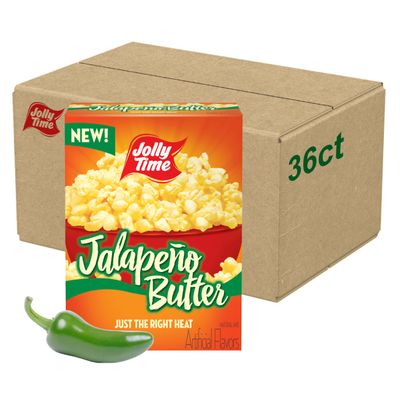 Jolly Time Jalapeo Butter, Microwave Popcorn with Just the Right Heat, 3oz Sharing Bag, 6 Bags Per Carton (Jalapeo Butter, 3 Ounce (Pack of 36))
