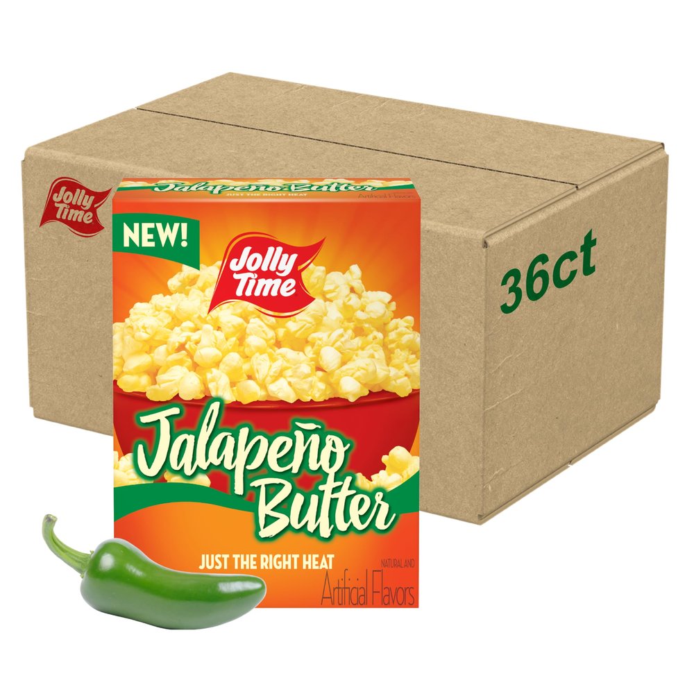 Jolly Time Jalapeo Butter, Microwave Popcorn with Just the Right Heat, 3oz Sharing Bag, 6 Bags Per Carton (Jalapeo Butter, 3 Ounce (Pack of 36))