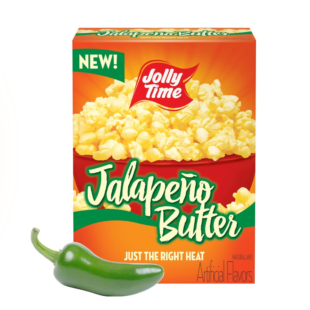 Jolly Time Jalapeo Butter, Microwave Popcorn with Just the Right Heat, 3oz Sharing Bag, 6 Bags Per Carton (Jalapeo Butter, 3 Ounce (Carton of 6))