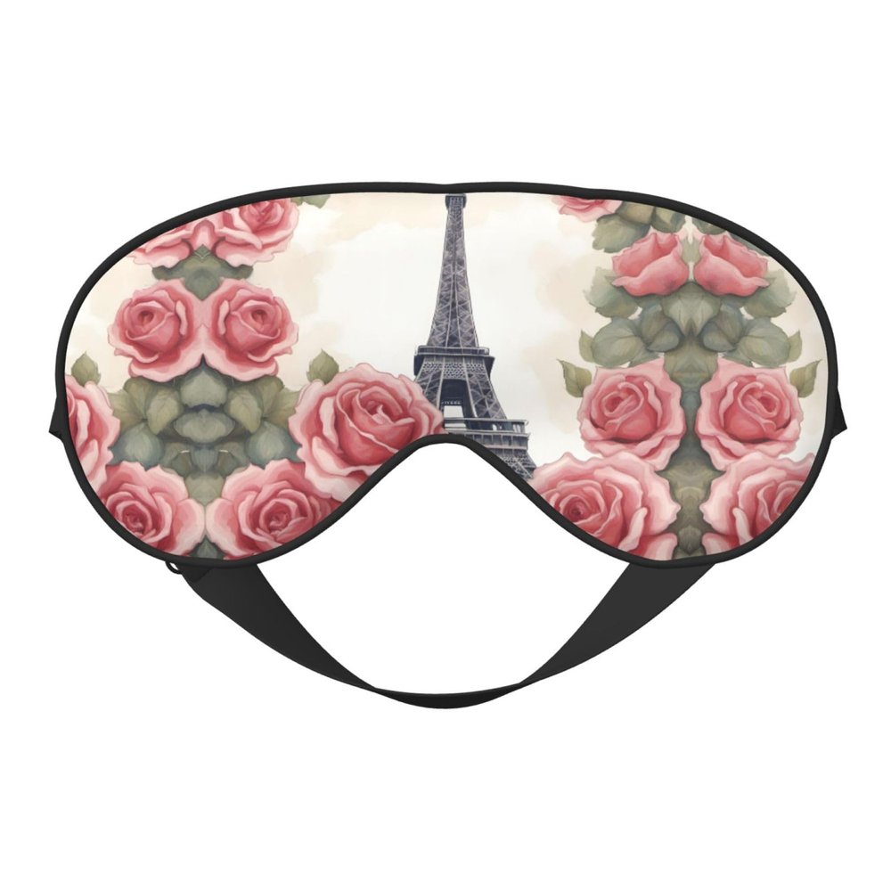 Eiffel Tower Rose Flower Eye Sleep Mask,Blackout Eye Mask for Sleeping, Comfort Sleep Eye Mask for Travel Meditation Nap