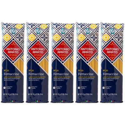 Antonio Amato di Salerno - NO.20 Fettuccine - (Pack of 5, 5lb total weight) - pasta di semola di grano duro - durum wheat semolina pasta macaroni product - Authentic Italain Pasta - PRODUCT OF ITALY - NO.18 Rigatoni