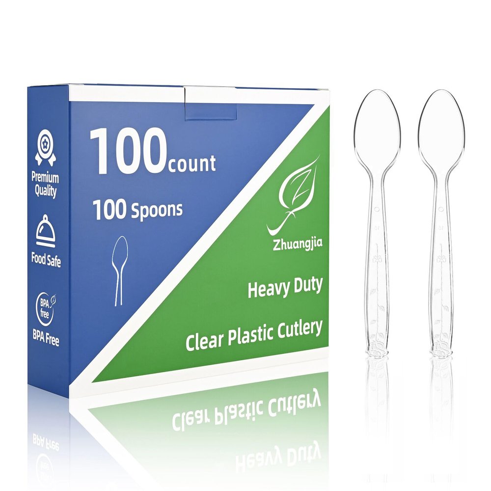 100-Pack Clear Plastic Spoons Disposable BPA-Free Heat Resistant Utensils for Catering & Events -Spoons Heavy Duty Bulk,plastic disposable for Party Supplies