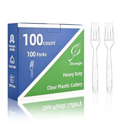100 Count Extra Heavy Duty Clear Plastic Forks Disposable, BPA-Free, Heat Resistant, Durable Disposable Forks Bulk for Catering & Events Party Supplies