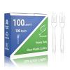 100 Count Extra Heavy Duty Clear Plastic Forks Disposable, BPA-Free, Heat Resistant, Durable Disposable Forks Bulk for Catering & Events Party Supplies view 1