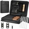 KEJIAR Cigar Humidor Case, Portable Cigar Box with Cigar V Cutter, Straight Cigar Cutter, Cigar Punch, Cigar Humidifier Packs, Travel Humidor and Cigar Accessories Gift Set Leather Cigar Case (Black) view 1