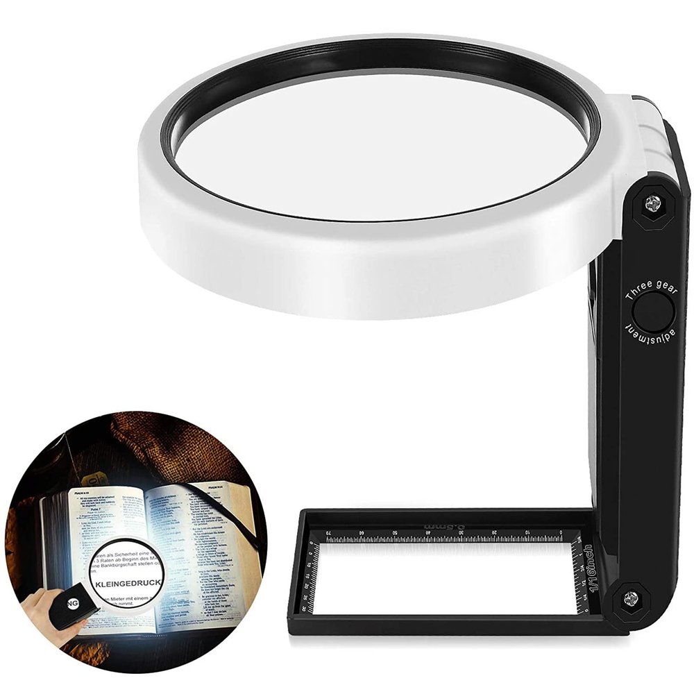SGeneE Magnifying Glasses with Light and Stand 3.5X 25 X Hands Free USB Charging Dyslexia Aids for Books Newspapers Magazines Maps Low Vision People Built-in Ruler