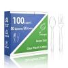 100 Count Plastic Silverware Heavy Duty 50Forks50Spoons | Shatterproof BPA-Free Disposable Cutlery Heat Resistant Disposable Plastic Utensils for Catering & Events, Party Supplies view 1