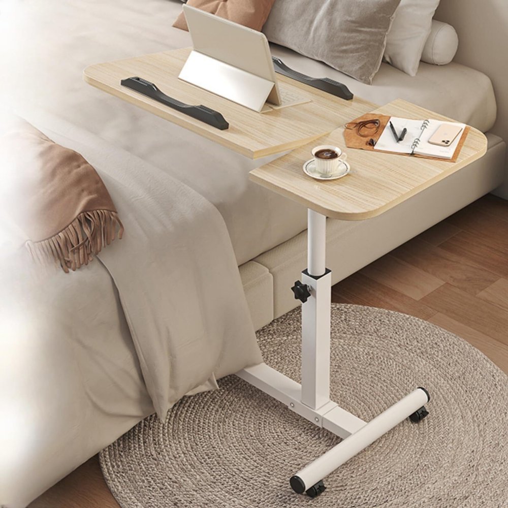 LEGGKKWY Bed Desk Over The Bed Table with Wheels Overbed Table Over The Bed Desk Over Bed Table Mobile Desk Bed Table with Wheels Computer Table for Bed Overbed Table with Wheels(Wood)