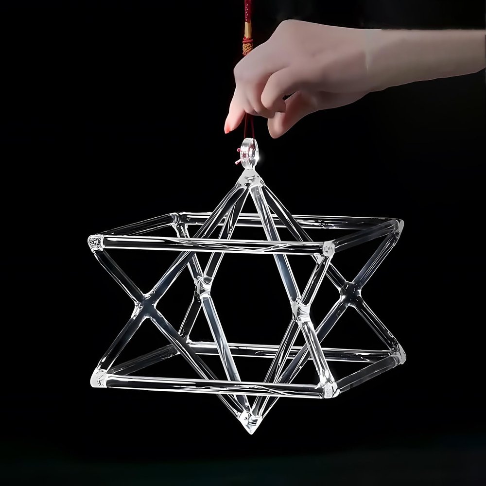 Hexagram Star Quartz Crystal Singing Mokaba Merkaba Pyramid for Sound Therapy Meditation Yoga Meditation Stress Relief Corner(8 inch+bag)