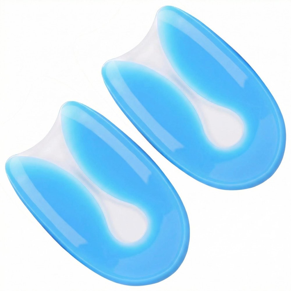 1Pair Blue Silicone U-Shaped Heel Cups Plantar Fasciitis Insert Invisible Heel Pads Soft Gel Heel Cushions Protectors Shock Absorbing Support for Women Men(Medium)