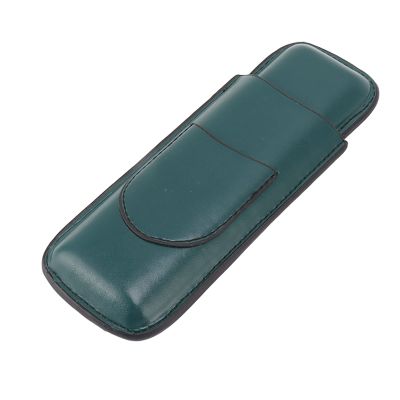 2 Fingers Cigar Case, Wear Faux Leather Cigar Holder, Elegant Portable Pocket Cigar Carrying Case with Cutter Pocket for Men (Green)