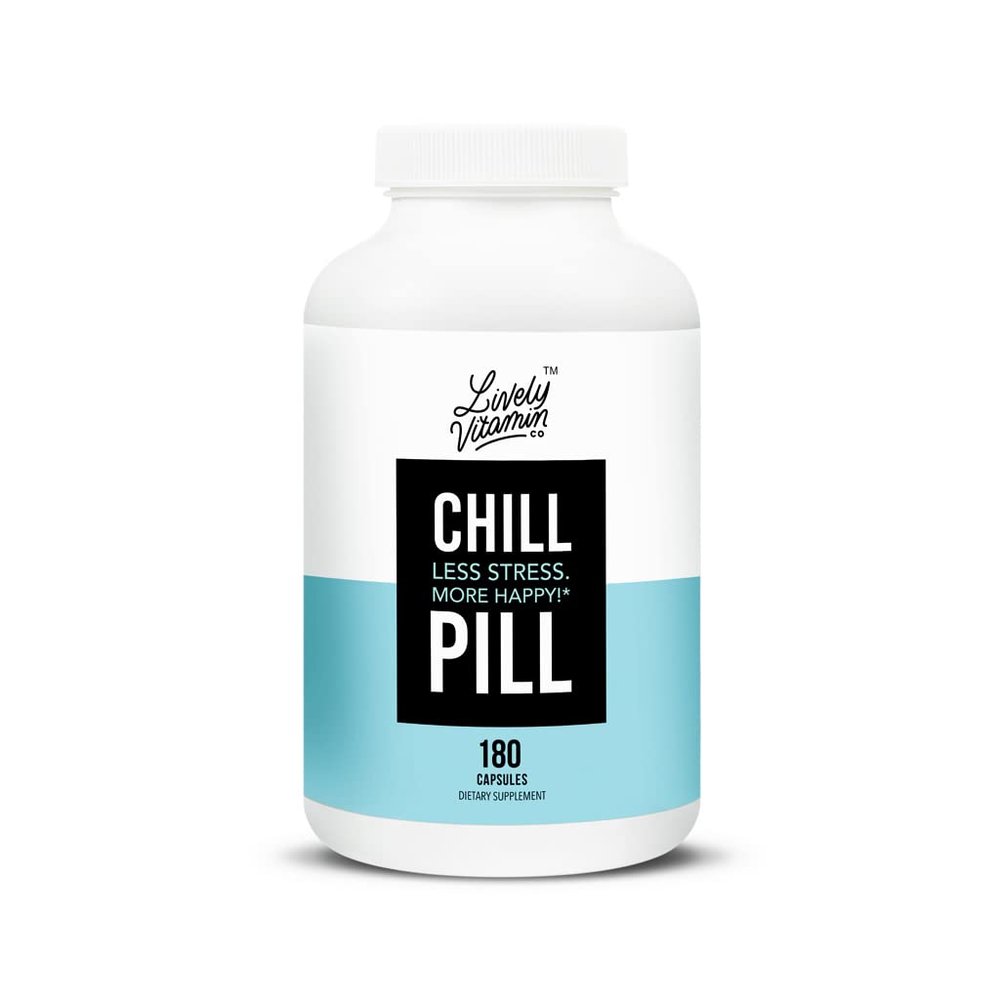LIVELY VITAMIN CO. Chill Pill - Calm Mood - Relax - Restful Deep Sleep - REM - Stress - Anxiousness - Magnolia Bark - Chamomile - L-Theanine - Passionflower - 5-HTP - 180 Vegan Capsules