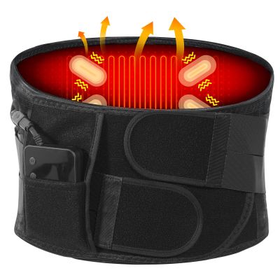 6xigouma Cordless Heating Pad Back Massager Brace, Rechargeable Heated Back Brace and Massage Belt for Lower Back Pain Relief(M)