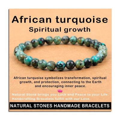 AD Beads Handmade Gemstone Stretch Elastic Bracelet Crystal Healing Reiki Nature's Beauty and Spiritual Essence Unisex (6mm, African Turquoise (Spiritual growth))