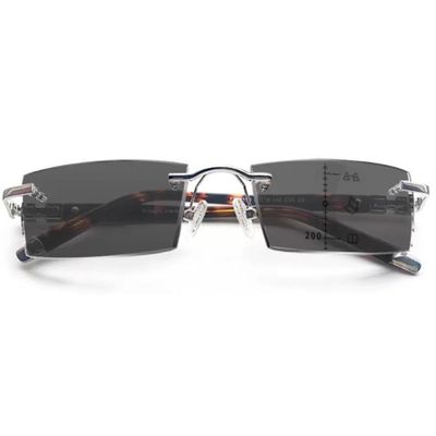 TAJMDGW Diamond Cutting Reading Glasses for Men, +2.0 Multifocus Readers, Rimless Square Computer Readers Anti Blue(Grey,+2.5)