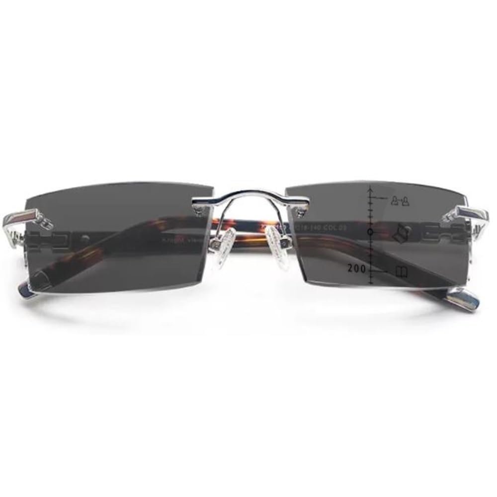TAJMDGW Diamond Cutting Reading Glasses for Men, +2.0 Multifocus Readers, Rimless Square Computer Readers Anti Blue(Grey,+2.5)