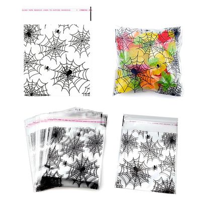 FAZHBARY 100 PCS Halloween Spider Web Treat Bags 4x5 inches Clear Plastic Cellophane Goodie Bags for Party Favor Supplies