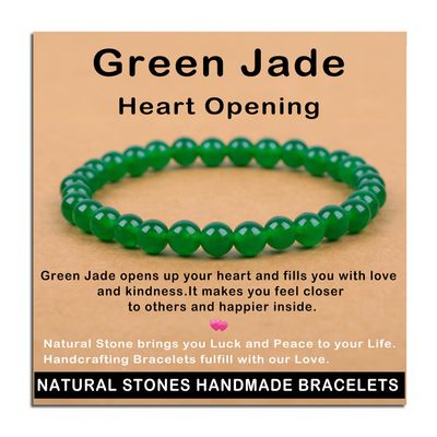 AD Beads Handmade Gemstone Stretch Elastic Bracelet Crystal Healing Reiki Nature's Beauty and Spiritual Essence Unisex (6mm, Green Jade (Heart Opening))