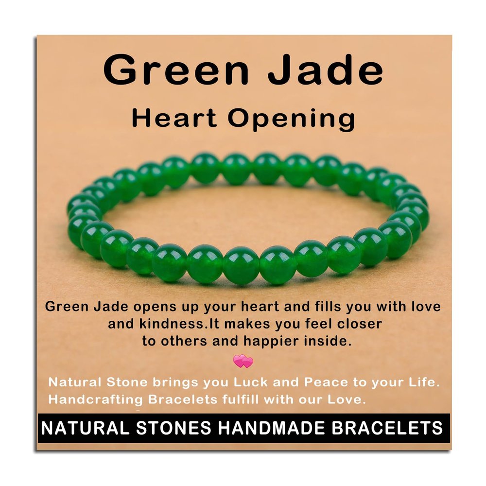AD Beads Handmade Gemstone Stretch Elastic Bracelet Crystal Healing Reiki Nature's Beauty and Spiritual Essence Unisex (6mm, Green Jade (Heart Opening))