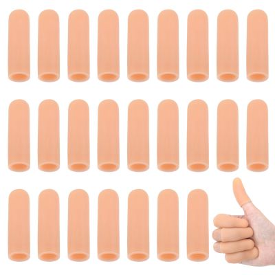 30 PCS Gel Finger Cots, Finger Tips Protector, Silicone Finger Covers, Finger Guard, Fingertip Bandages for Embroidery, Cutting, Hands Cracking, Calluses Protect (Beige)