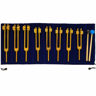 CHANGLKJ 8 Pcs Tuning Fork Kit, Tuning Forks with Storage Bag and 2 Silicone Hammers, Includes 126.22/136.1/141.27/172.06/194.18/210.42/221.23/272.2 Hz Frequency, for Deep Relaxation, Relieve Stress