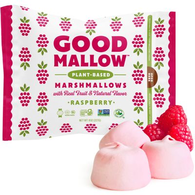 GoodMallow Vegan Marshmallows - Large Kosher Gluten Free Dairy Free Healthy Marshmallows - 8 Oz. Natural Gelatin Free for Hot Chocolate, Smores, Baking - Nothing Artificial - Raspberry