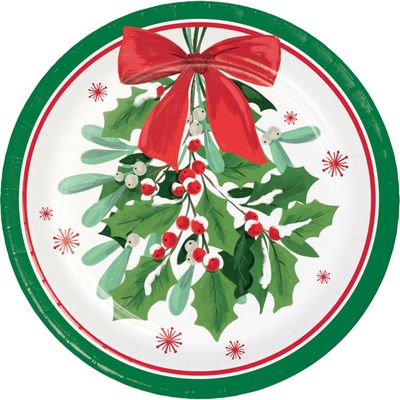 Trendware Holly Jolly Christmas Dessert Paper Plates, 24 Count, Disposable 7" Salad Plates for Christmas & Winter Holidays