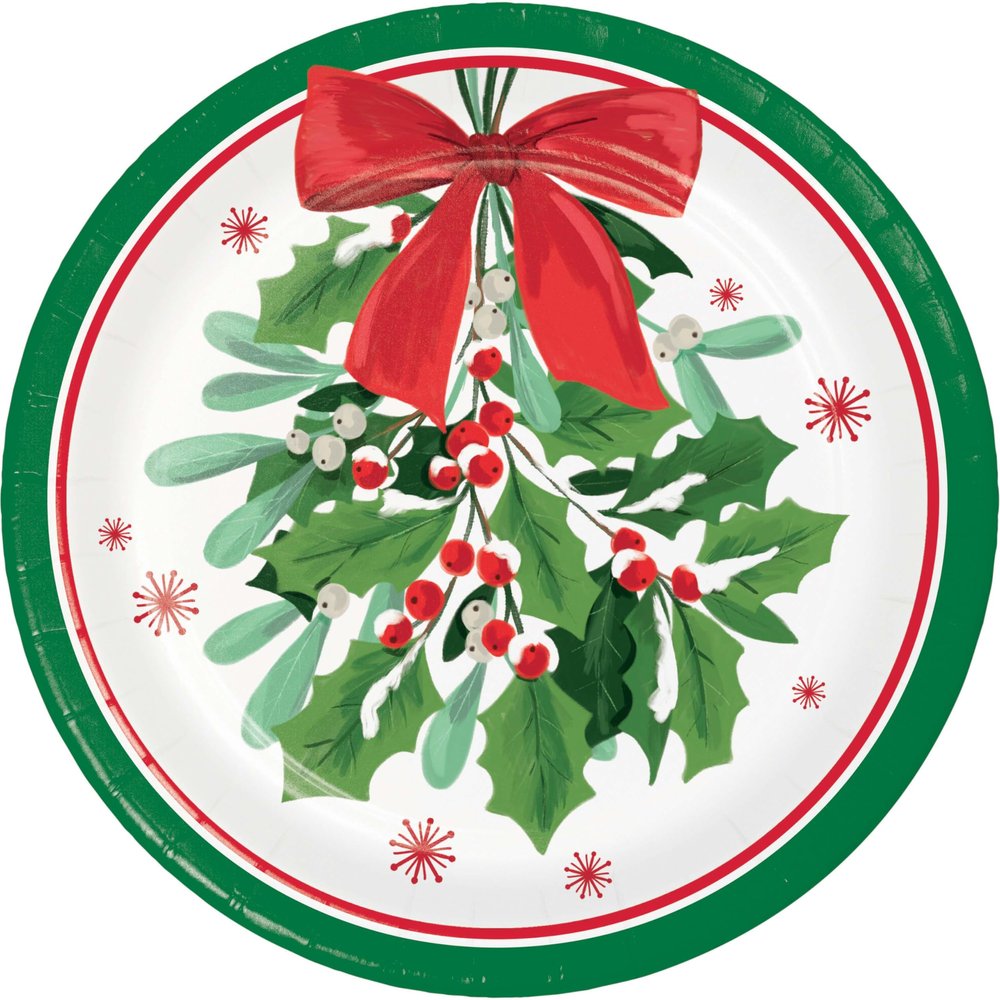 Trendware Holly Jolly Christmas Dessert Paper Plates, 24 Count, Disposable 7" Salad Plates for Christmas & Winter Holidays
