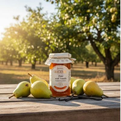 Les Confitures  la Ancienne, Set of 2 Jars, Poire au Vanille Preserves (French Pear with Vanilla Jam), 9.5 oz Each