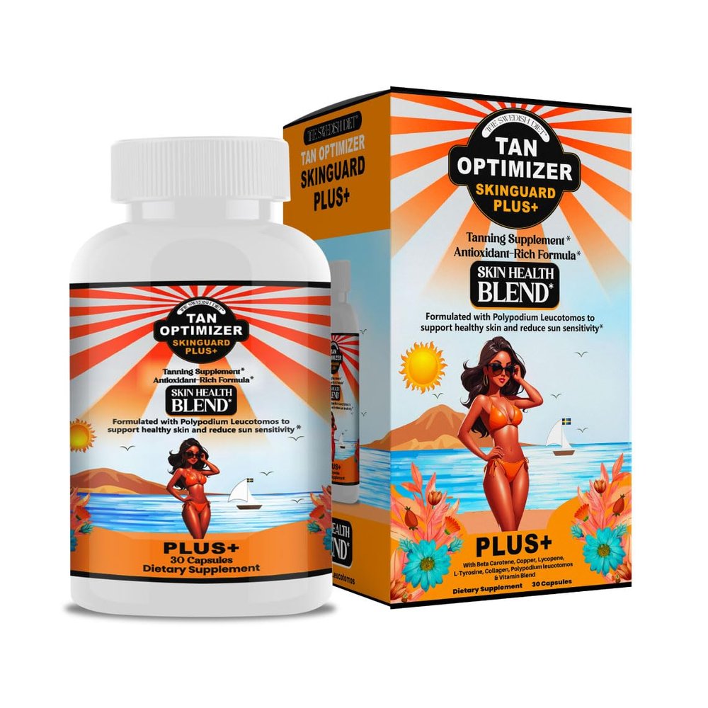 Tan Optimizer SkinGuard Plus+ Sugar-Free Tanning & Anti-Aging Supplement with 240mg Polypodium, Beta Carotene & Antioxidants for Radiant, Youthful Skin 30 Capsules