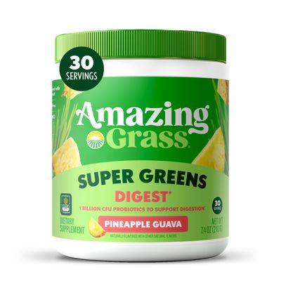 Amazing Grass Greens Blend Digest: Super Greens Powder Smoothie Mix for Digestion Support with Organic Spirulina, Chlorella, Beet Root Powder, Digestive Enzymes & Probiotics, 30 Servings