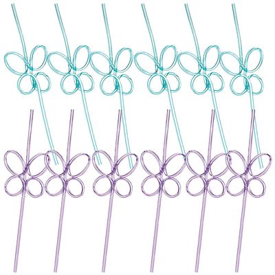 Adorable Assorted Colors Butterfly-shaped Plastic Silly Straws - 10.5" (12 Pieces) - Ideal For Kids' Parties, Summer Gatherings, And Themed Celebrations