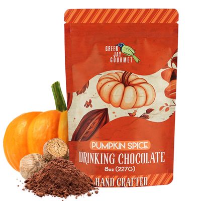 Green Jay Gourmet Hot Chocolate Mix - Pumpkin Spice Hot Cocoa Mix for an Indulgent Drinking Chocolate Experience - Smooth, All Natural Hot Coco w/Turbinado Sugar & Real Vanilla Extract - 8 Ounces