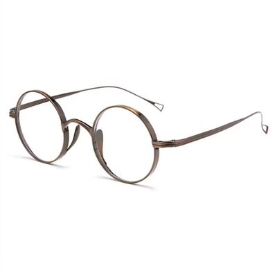 TAJMDGW Professor Reading Glasses +2.5 Round Wizard Eyeglasses Men Women, Retro Nerd Readers Anti Blue Light, Metal Titanium(Bronze,+1.0)