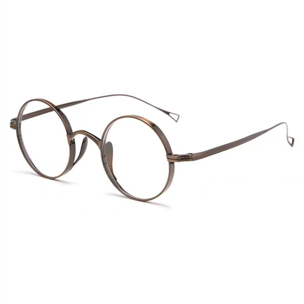 TAJMDGW Professor Reading Glasses +2.5 Round Wizard Eyeglasses Men Women, Retro Nerd Readers Anti Blue Light, Metal Titanium(Bronze,+1.0)
