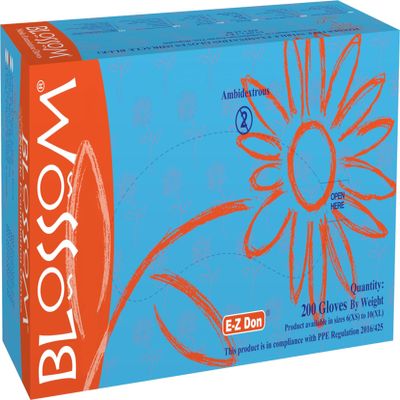 Blossom BM 42377-DON-N-PF EZ Don Miracle Blue Gloves, Size M, 200 Gloves per Box; Ambidextrous Design