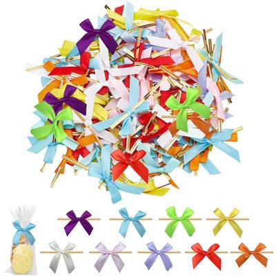 PH PandaHall 90PCS Twist Tie Bows 9 Colors Satin Ribbon Bows Pre-Tied Twist Tie Bows Soft Packaging Bows Small Premade Craft Bows for Gift Wrapping Christmas Wedding Party 1.9-2.3 x2-2.3 inches