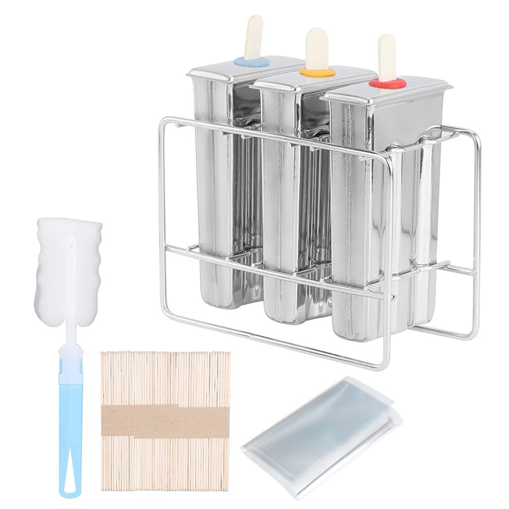 EVGATSAUTO Stainless Steel Ice Cream Kit, DIY Kitchen Tool with Brush Set for Frozen Treats (3-Piece Flat Double Slot)