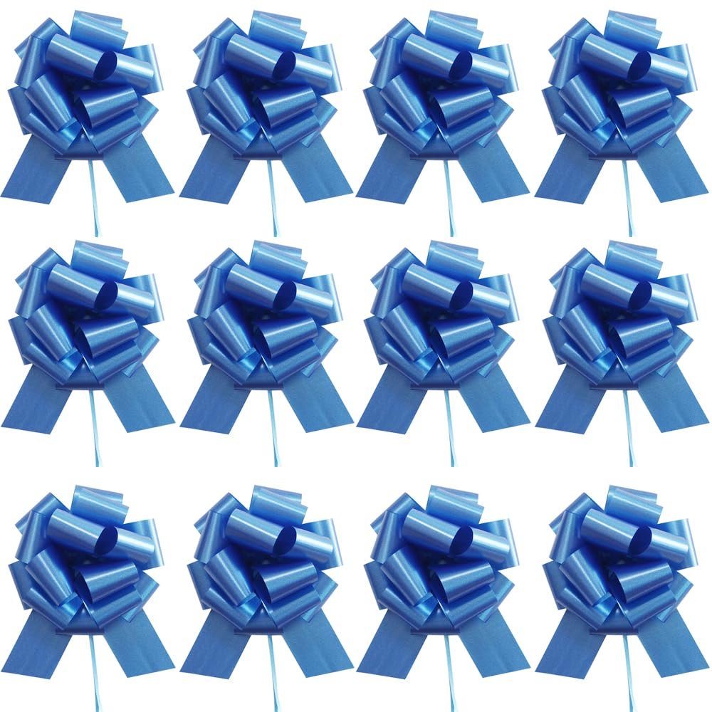 12 Pcs Pull Bows for Gift Wrapping, Blue Gift Bows - 6 Inch Ribbons for Christmas, Birthday, Wedding & Florist Packaging