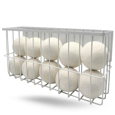 10 XL Wool Dryer Balls Laundry Reusable from New Zealand Wool & Magnetic Dryer Ball Holder - Laundry Wool Dryer Balls Storage Containers: Easy Install Without Tools, Magnetic Basket for Dryer Balls