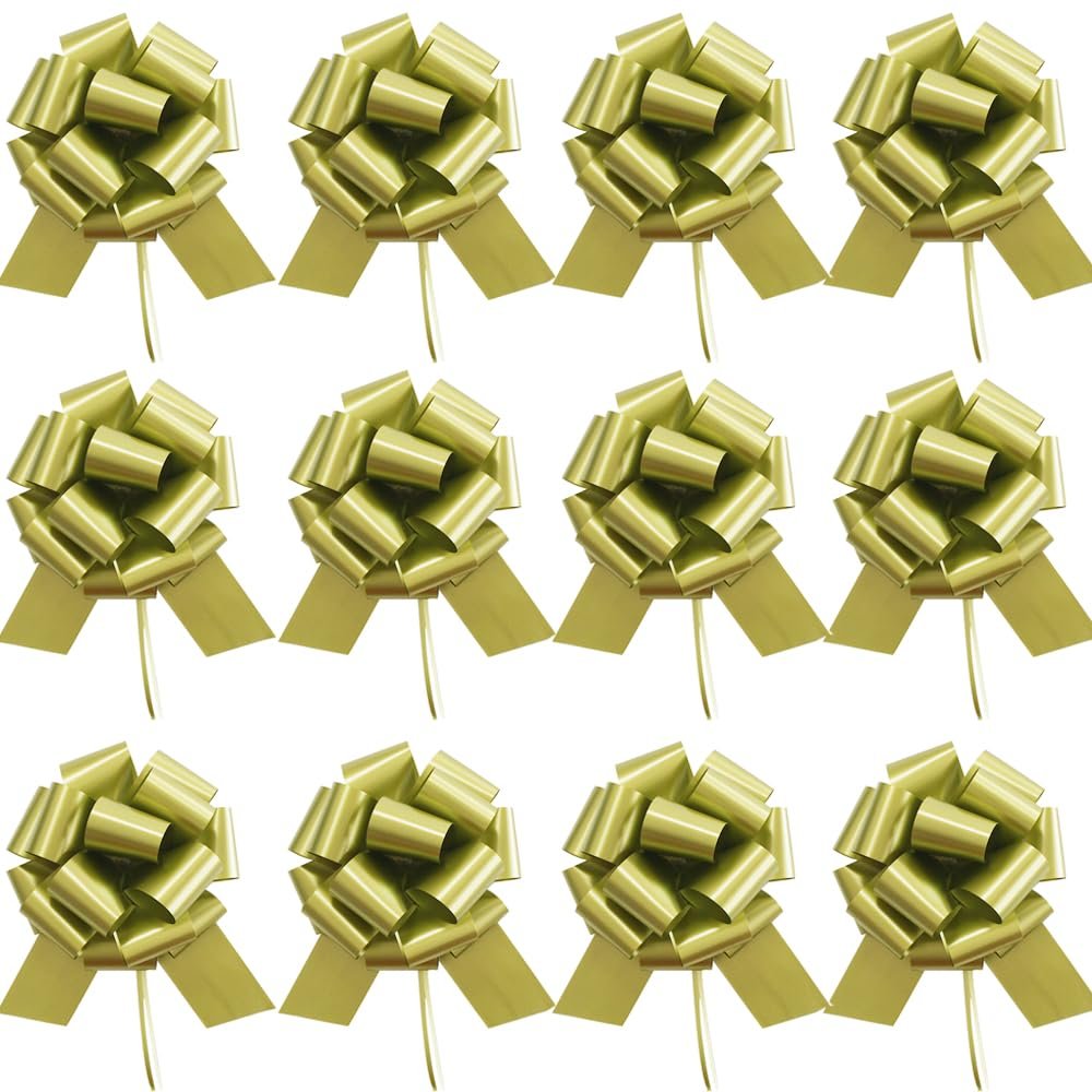 12 PCS Large Pull Bows, Bows for Gift Wrapping,6 Inches,Christmas Party Birthday Gift Wedding Ribbon Bows for Valentines Day, Birthday, Anniversary,Wedding,Florist Packaging (Bean Green)