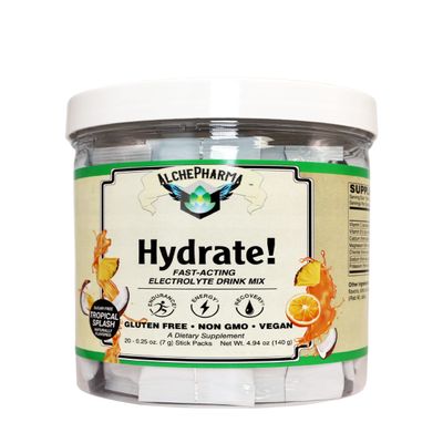 AlchePharma Hydrate! Electrolyte Drink Mix, Gluten Free, Non GMO, Vegan, 20 Stick Packs (20 Paks, Tropical Splash)