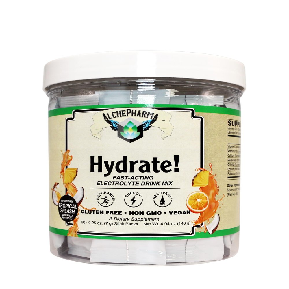 AlchePharma Hydrate! Electrolyte Drink Mix, Gluten Free, Non GMO, Vegan, 20 Stick Packs (20 Paks, Tropical Splash)