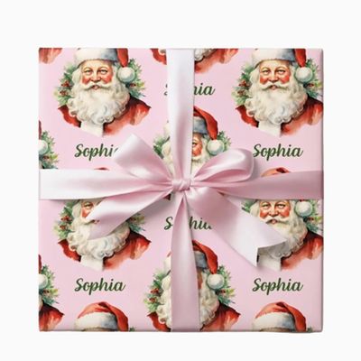 Personalized Christmas Wrapping Paper, Santa Wrapping Paper, Christmas Decorative Gift Wrap, Pink Santa Gift Wrap, Vintage Wrapping Paper