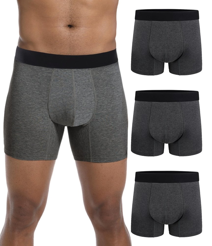 IRISMORII Mens Incontinence Protective Underwear Washable Adult Leak Proof Boxer Briefs with 60 ml Absorbency Trunk 3 Pack (3 Dark Gray, 2XL)