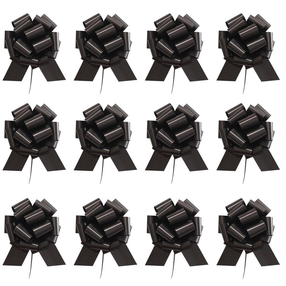 12 PCS Large Pull Bows, Black Bows for Gift Wrapping,6 Inches,Christmas Party Birthday Gift Wedding Ribbon Bows for Valentines Day, Birthday, Anniversary,Wedding,Florist Packaging  (Black)