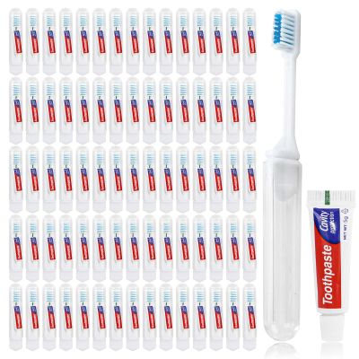 Lilingsty Travel Toothbrush, Toothbrush and Toothpaste, Individually Packaged with Storage Box, Foldable Storage, is Suitable for Travel, Camping, Business Trip (PACK-50)